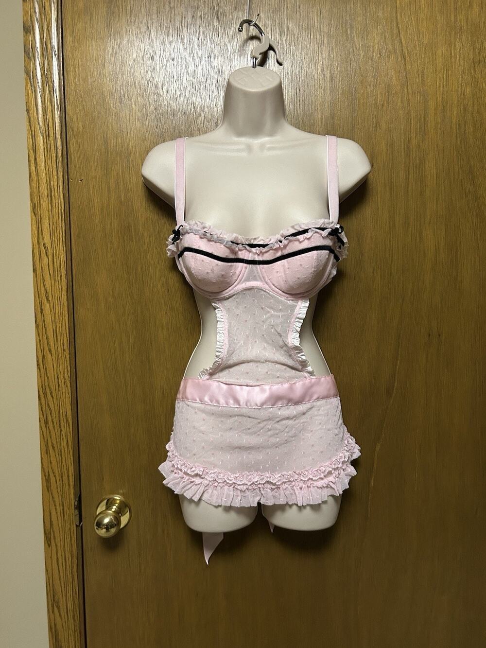 Victoria’s Secret 36C Sexy Little Things Maid Lingerie Babydoll Apron Pink V25